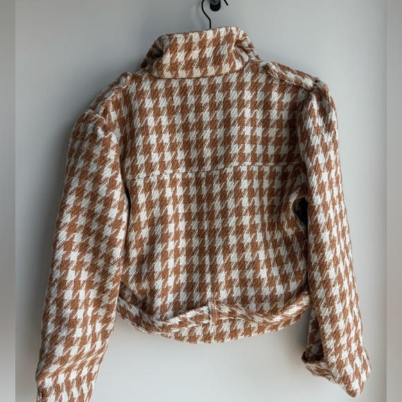 Brown and White Houndstooth Women's Cropped Jacket Bishop and Young Size Small - Picture 3 of 6